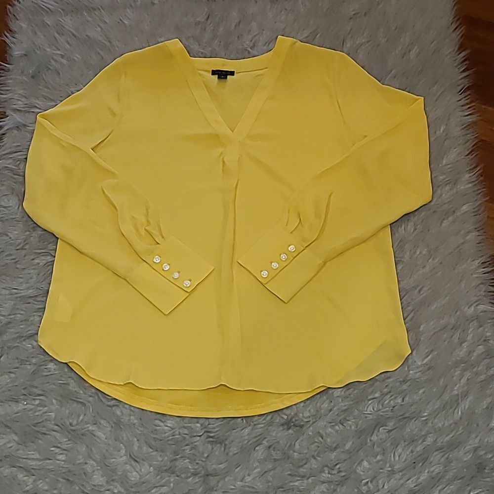 Ann Taylor Yellow Long Sleeve V-Neck Blouse